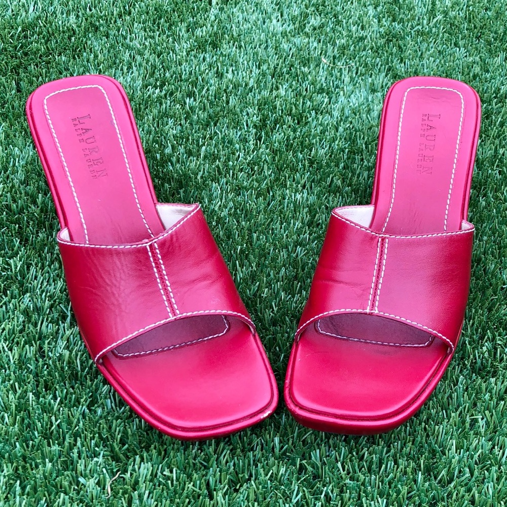 Lauren Ralph Lauren Red Wedge Sandals Size 8.5